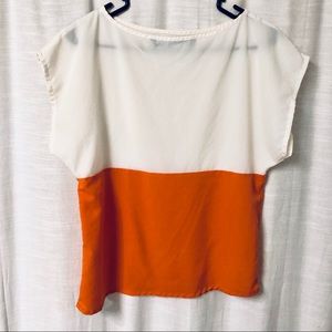 ZARA Color Bock White and Orange Top